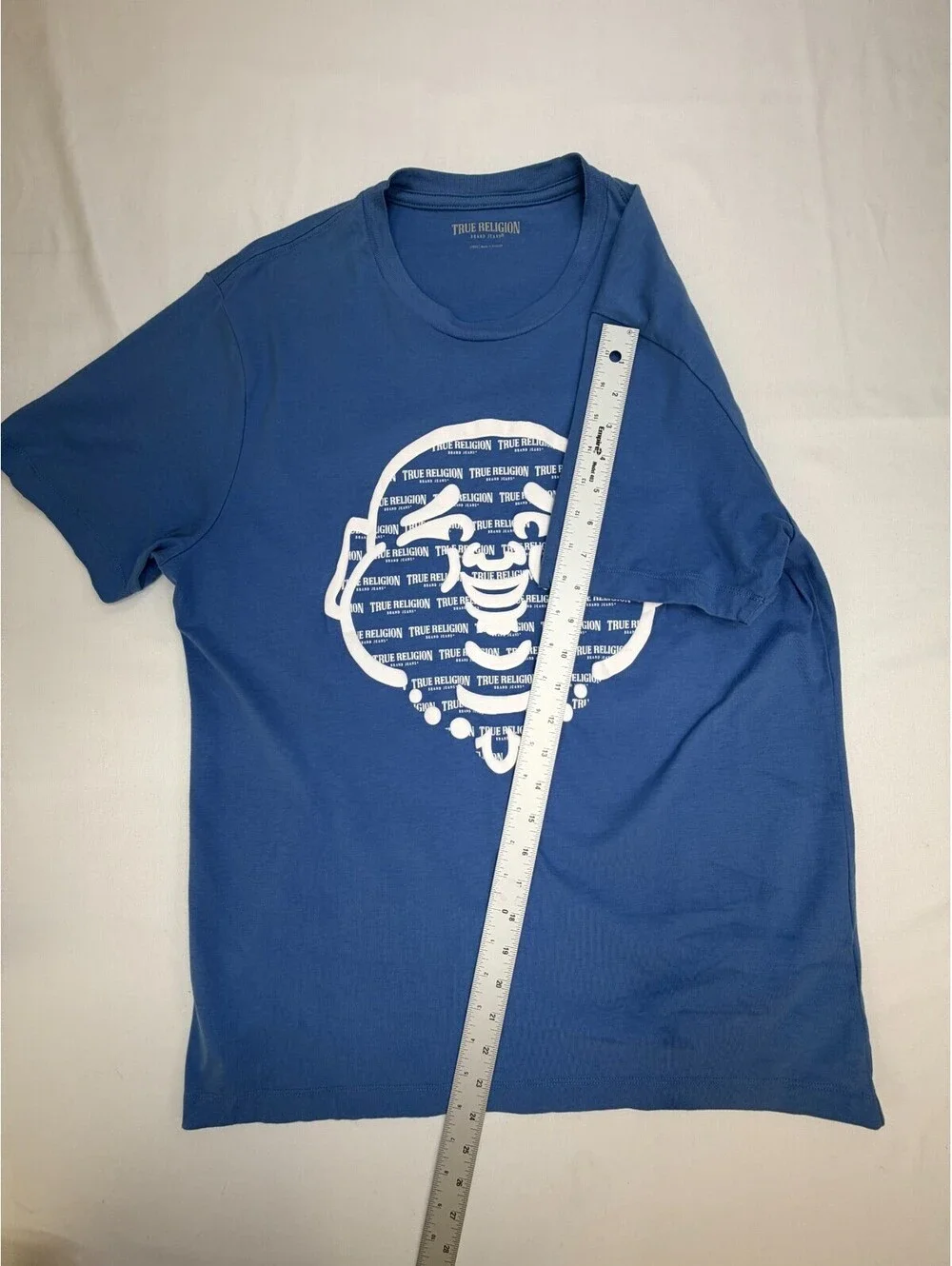 True Religion Men's T Shirt Short Sleeve Buddha Graphic Print Size L Blue
